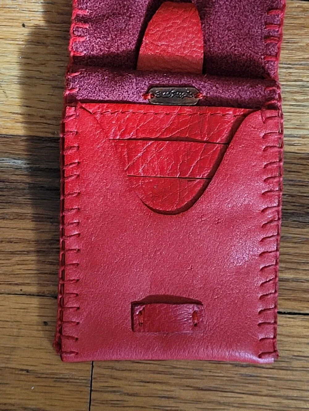 Free People Concho Keychain Red Leather Mini Wallet Key And Card Holder